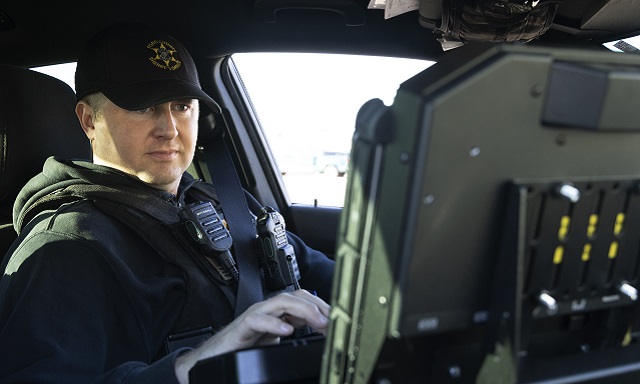 First responder on his in-vehicle computer